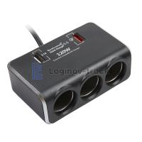 Разветвитель прикур. 3-х фазный  (2USB) 3.0 +2.1A с вольтметр (28140)