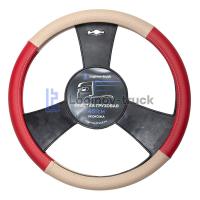 Оплетка на руль 45см Loginov-Truck  Экокожа Перфорация Бежево-Красный (28427)