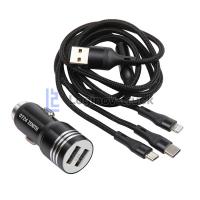 Зарядное устройство 2  USB 2.4 A/2.4 A 5V Черный алюминий DC12V/34V iPhone+Android+Type-C  (28160)