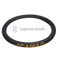Оплетка на руль 46-48см SCANIA кожа с вышивкой цвет  Чёрный (27840)