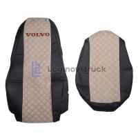 Чехол-сиденья ЭКО КОЖА с Алькантара VOLVO FH/FM/FL (2002-2013) Черный-Беж Коричн. строчка (26903)