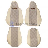Чехол-сиденья ЭКО КОЖА с Алькантара SCANIA 6 P/G/R/S(2016)  Бежевый,. Кор ст.(27348)
