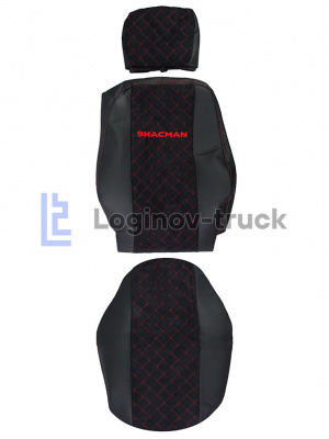 Чехол-сиденья ЭКО КОЖА с Алькантара SHACMAN X3000 с 2021г.(2 ремн.2низ.сид) Черн. Крас. стр. (26209)