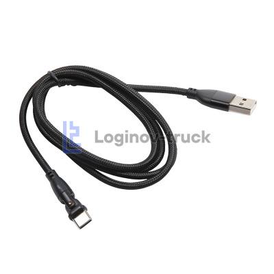 Провод зарядный USB Type-C нейлоновая оплетка 1м с поворотом 180