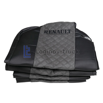 Чехол-сиденья ЭКО КОЖА с Алькантара RENAULT T/K/C с 2013г. Черн-Серый Чёрная строчка (28217)
