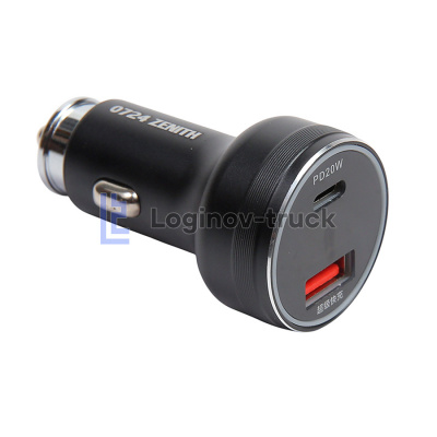 Зарядное устройство 1 USB 1 Type-C быстрая зарядка + Вольтмет DC12V-24V (28162)