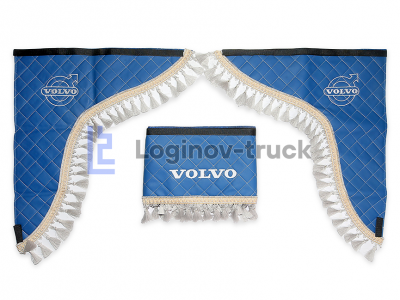 Ламбрекен лоб. стекла + угол с вышивкой VOLVO Эко кожа Ромб Синий (25772)