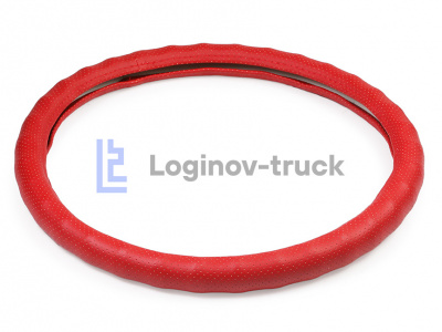 Оплетка на руль 44-46см (DAF, MAN, MB, VOLVO) Экокожа перфорац./Пальцы Красный (25808)