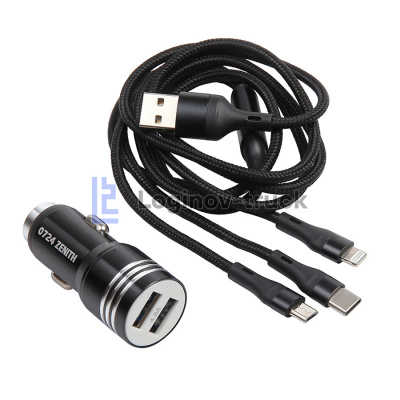 Зарядное устройство 2  USB 2.4 A/2.4 A 5V Черный алюминий DC12V/34V iPhone+Android+Type-C  (28160)