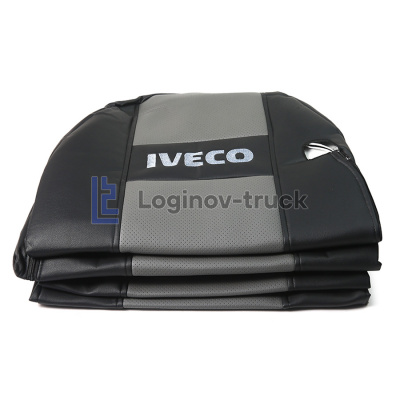 Чехол-сиденья ЭКО КОЖА (серый) IVECO Stralis (2 ремня)(14397)