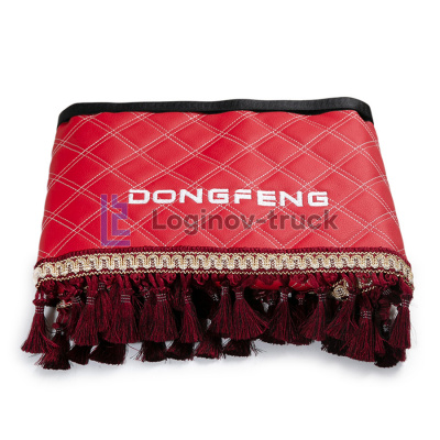 Ламбрекен лоб. стекла + угол с вышивкой DONGFENG Эко кожа Ромб Красн. строч. Белая (27156)