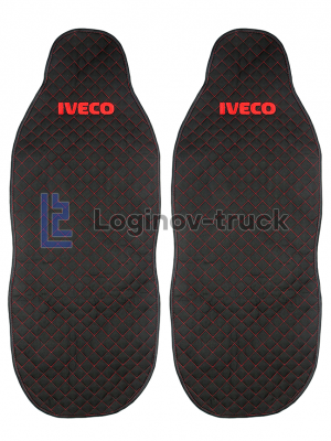 Накидка на сиденья IVECO Жаккард/Ромб/Чёрный/Красная строчка (2шт.) (25784)