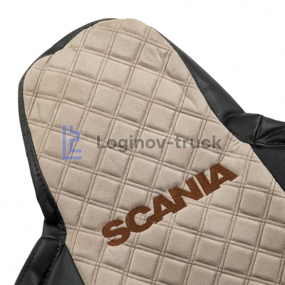 Чехол-сиденья ЭКО КОЖА с Алькантара SCANIA 6 P/G/R/S(2016)  Черн-Беж. Кор строч.(27354)