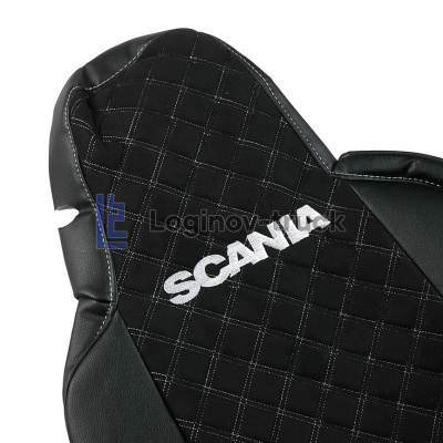 Чехол-сиденья ЭКО КОЖА с Алькантара SCANIA 6 P/G/R/S(2016)  Черный,. Бел ст.(27350)
