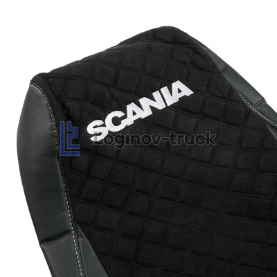 Чехол-сиденья ЭКО КОЖА с Алькантара SCANIA 5 P/G/R/S(2004-2014) (1 выс сид) Черный. Черн. ст.(27339)