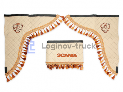 Ламбрекен лоб. стекла + угол с вышивкой SCANIA Эко кожа Ромб Бежевый (25759)