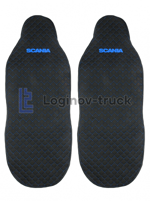 Накидка на сиденья SCANIA Жаккард/Ромб/Чёрный/Синяя строчка (2шт.) (25797)
