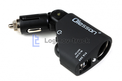 Зарядное устройство 1 Гнездо прикуривателя 2 USB 3,1 А, , Olesson(16346)