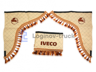Ламбрекен лоб. стекла + угол с вышивкой IVECO Эко кожа Ромб Бежевый (25729)