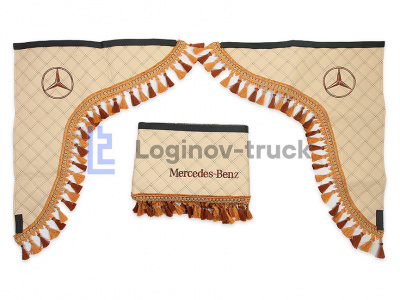 Ламбрекен лоб. стекла + угол с вышивкой MERCEDES Эко кожа Ромб Бежевый (25749)