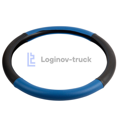 Оплетка на руль 45см Loginov-Truck  Экокожа Перфорация Комбин. Синий-Черный (28458)