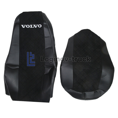 Чехол-сиденья ЭКО КОЖА с Алькантара VOLVO FH/FM/FL (2002-2013) Черный Черная строчка (26902)