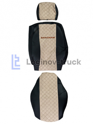 Чехол-сиденья ЭКО КОЖА с Алькан. SHACMAN X3000 с 2021г.(2 ремн.2низ.сид) Чер.-Беж. Кор. стр. (26214)