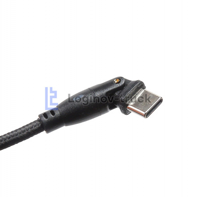 Провод зарядный USB Type-C нейлоновая оплетка 1м с поворотом 180