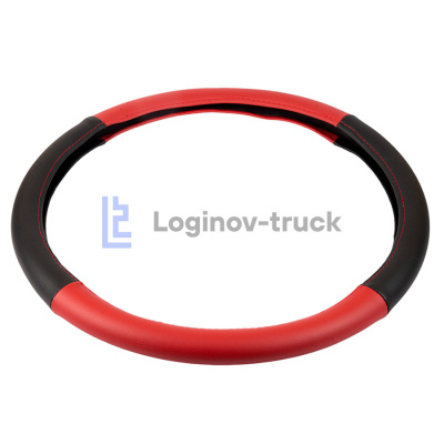Оплетка на руль 45см Loginov-Truck (DAF, MAN, MB, VOLVO) Экокожа Черно-Красный (28191)
