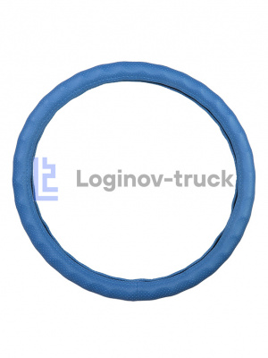 Оплетка на руль 44-46см (DAF, MAN, MB, VOLVO) Экокожа перфорац./Пальцы Синий (25810)