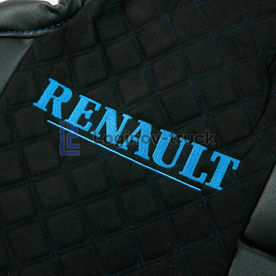 Чехол-сиденья ЭКО КОЖА с Алькантара RENAULT T/K/C с 2013г. Черный Синяя строчка (26892)