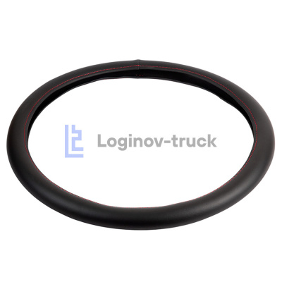 Оплетка на руль 45см Loginov-Truck  Экокожа Черный Красная отделка (28479)