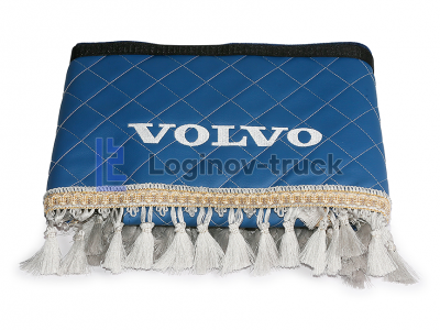 Ламбрекен лоб. стекла + угол с вышивкой VOLVO Эко кожа Ромб Синий (25772)
