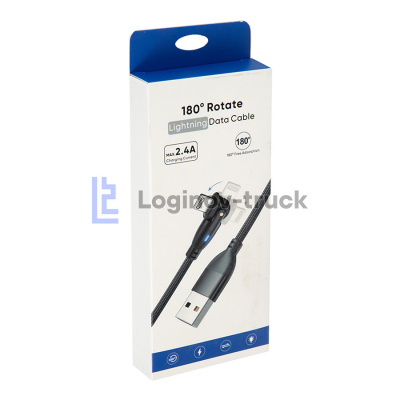 Провод зарядный USB Lightning нейлоновая оплетка 1м с поворотом 180