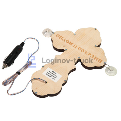 Табличка светящаяся 12V  КРЕСТ Малый Деревянный (24см-21см) (29200)
