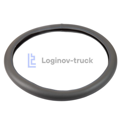 Оплетка на руль 45см Loginov-Truck  Экокожа Перфорация Серый Синяя отделка (28205)