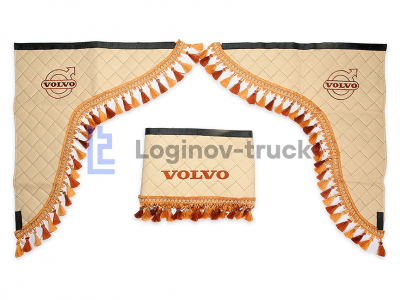 Ламбрекен лоб. стекла + угол с вышивкой VOLVO Эко кожа Ромб Бежевый (25769)