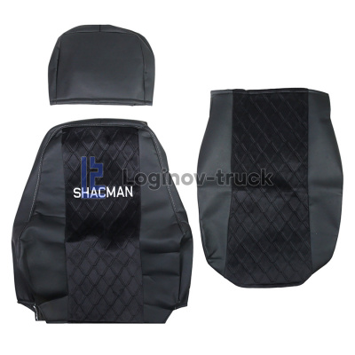 Чехол-сиденья ЭКО КОЖА с Алькантара SHACMAN X3000 с 2021г.(2 ремн.2низ.сид) Чер. Чер. стр. (26213)
