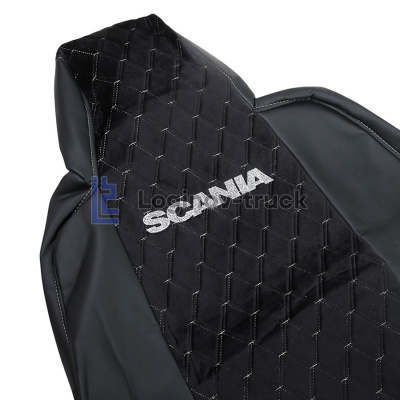 Чехол-сиденья ЭКО КОЖА с Алькантара SCANIA 6 P/G/R/S(2016) (1 выс сид) Черный,. Бел ст.(27345)