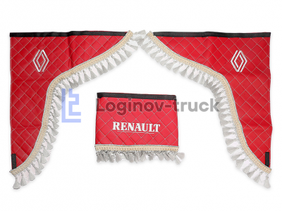 Ламбрекен лоб. стекла + угол с вышивкой RENAULT Эко кожа Ромб Красный (25755)