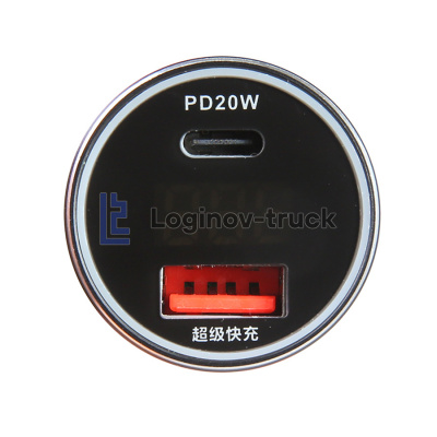 Зарядное устройство 1 USB 1 Type-C быстрая зарядка + Вольтмет DC12V-24V (28162)