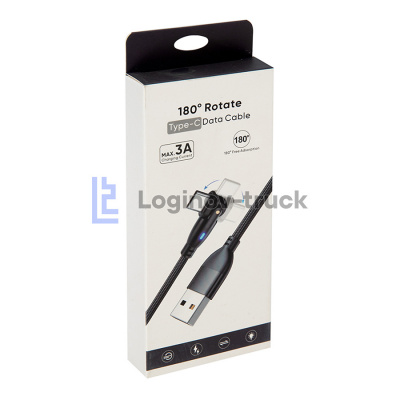 Провод зарядный USB Type-C нейлоновая оплетка 1м с поворотом 180
