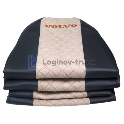 Чехол-сиденья ЭКО КОЖА с Алькантара VOLVO FH/FM (2013) Черный-Беж Коричн. строчка (27382)