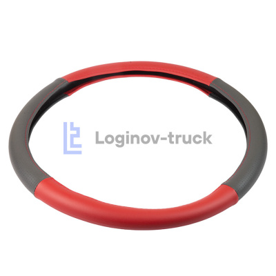 Оплетка на руль 45см Loginov-Truck  Экокожа Перфорация Комбин. Серо-Красный (28199)