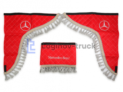 Ламбрекен лоб. стекла + угол с вышивкой MERCEDES Эко кожа Ромб Красный (25750)