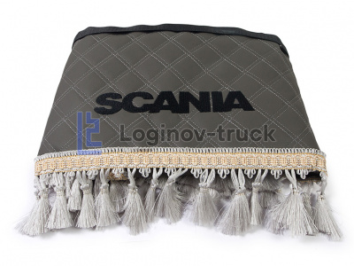 Ламбрекен лоб. стекла + угол с вышивкой SCANIA Эко кожа Ромб Серый (25761)