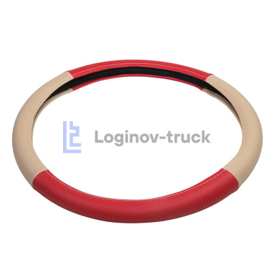 Оплетка на руль 45см Loginov-Truck  Экокожа Перфорация  Красно-Бежевый (28468)