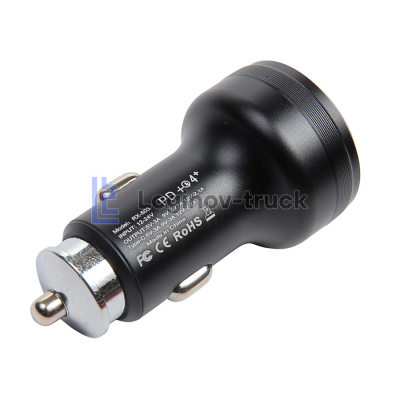 Зарядное устройство 1 USB 1 Type-C быстрая зарядка + Вольтмет DC12V-24V (28162)