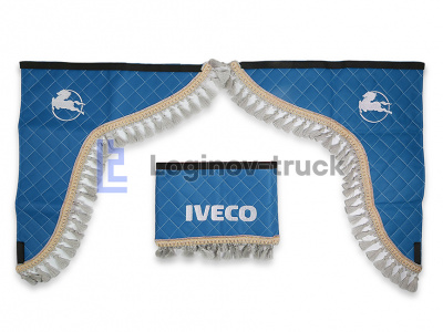 Ламбрекен лоб. стекла + угол с вышивкой IVECO Эко кожа Ромб Синий (25732)
