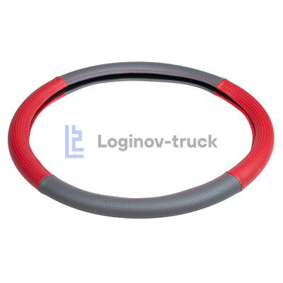 Оплетка на руль 45см Loginov-Truck  Экокожа Перфорация  Серо-Красный (28424)